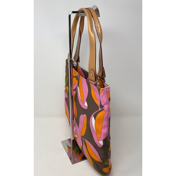 Kate Spade Pink Orange Brown Vintage Floral Inspired Tote Double Leather Handle - Picture 4 of 16